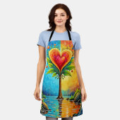 ツリー・オブ・ラブ&ライフデザイン エプロン (着用した状態)