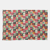 ツリー オーナメントと星のクリスマスコラージュ キッチンタオル (横)