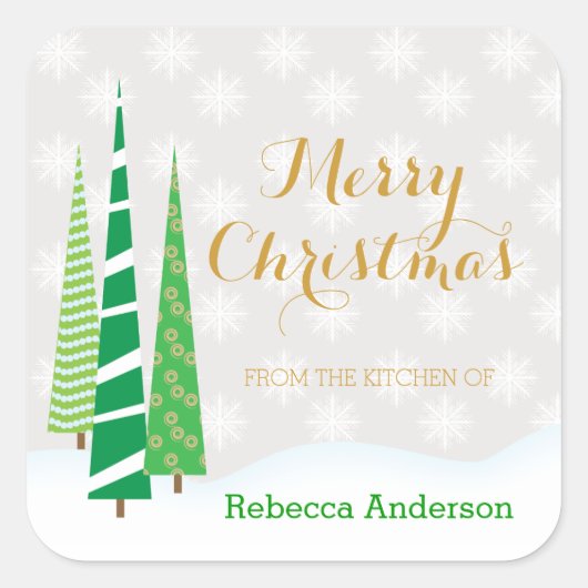 ツリー&スノーフレークスメリークリスマスベーキング スクエアシール (正面)