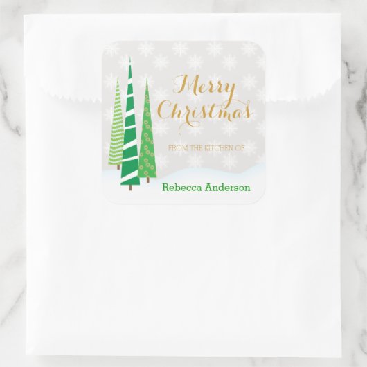 ツリー&スノーフレークスメリークリスマスベーキング スクエアシール (バッグ)