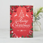 ツリー+トナカイ祭り付きレッドクリスマスカード 招待状 (スタンド正面)