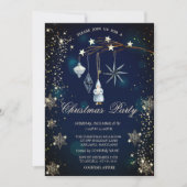 ツリー ブランチ デコレーション スノーフレーク ブルー 招待状 (正面)