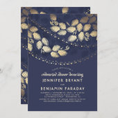 ツリー·葉·ストリング·ライト·ネービー·リハーサル·ディナー 招待状 (正面/裏面)