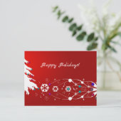 ツリー、雪片、渦巻き赤ハッピーホリデイズカード ポストカード (スタンド正面)