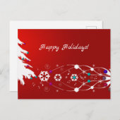 ツリー、雪片、渦巻き赤ハッピーホリデイズカード ポストカード (正面/裏面)