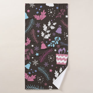 ツリー、雪、ギフトとクリスマスシームレスなパターン バスタオル