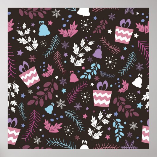 ツリー、雪、ギフトとクリスマスシームレスなパターン ポスター (正面)