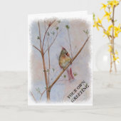 ツリー（鳥）ショウジョウコウカンチョウ可能なグリーティングカード内の孤立したグリーティングカード カード (黄色い花)
