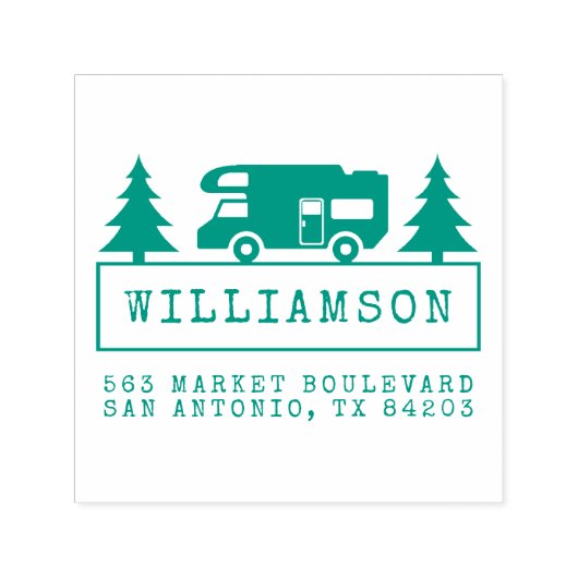 ツリー&RVシルエットファミリ名差出人住所 セルフインキングスタンプ (デザイン)