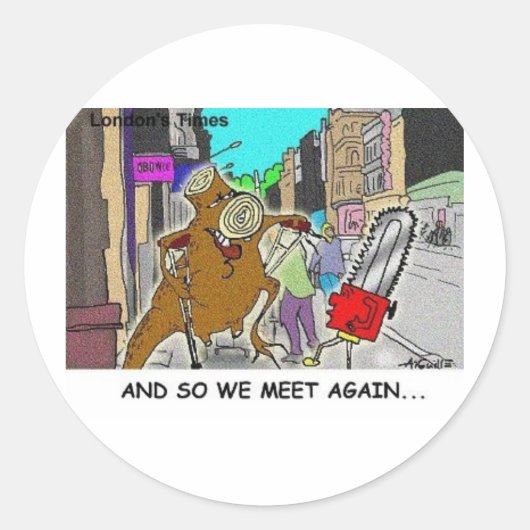 ツリーVsチェーンソーおもしろいリック・ロンドン・ギフト ラウンドシール (正面)