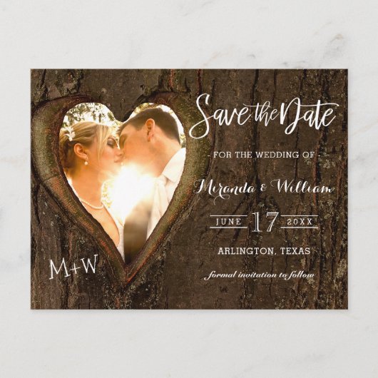 ツリ素朴ーハート写真の保存日付 ポストカード (正面)