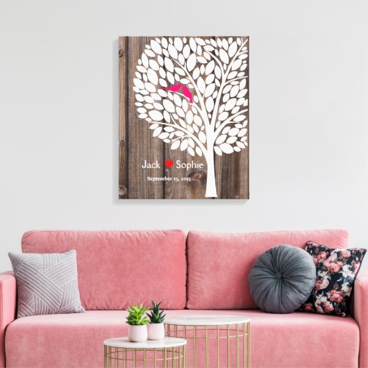 ツリ結婚ーの特徴ゲスト本の鳥ピンクの木 キャンバスプリント (インサイチュ (リビング))