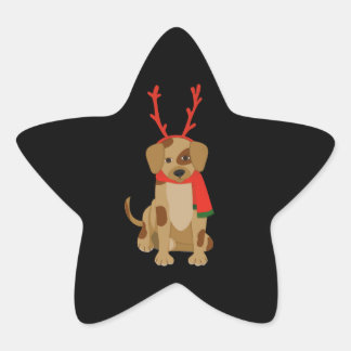 ツリ鹿の角とマフラーをつけたキャラクター犬 星シール