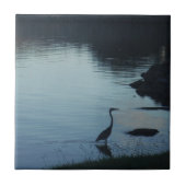 ツルと湖の夕焼け タイル (正面)