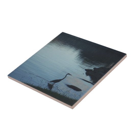 ツルと湖の夕焼け タイル (側面)