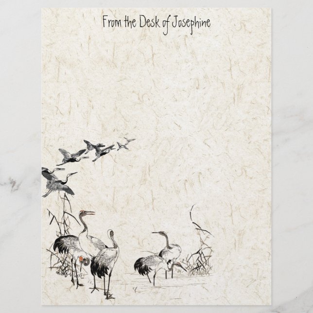 ツルの日本の鳥の湿地野生生物の文字 レターヘッド (正面)