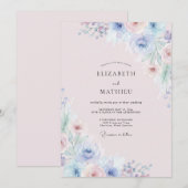 ツルニチニチソウとピンクの野の花の結婚式 招待状 (正面/裏面)