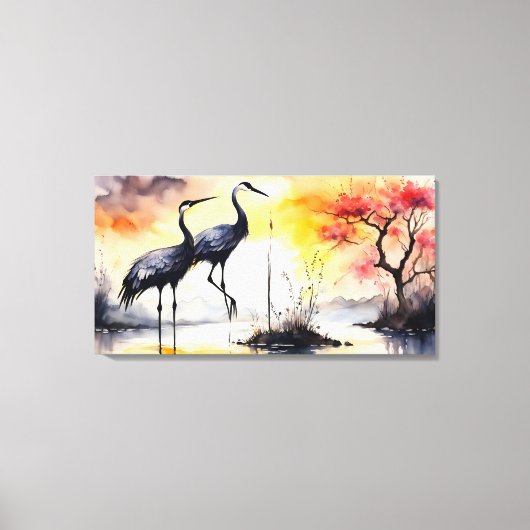 ツル二羽 キャンバスプリント (正面)