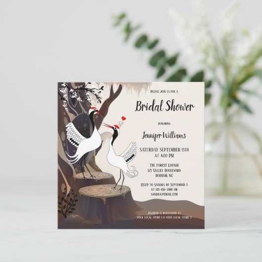 ツル日本のラブバードブライダルシャワー招待 招待状 (スタンド正面)