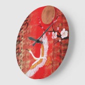 ツル日本のンサン日本桜レッド絵画ズ ラージ壁時計 (傾斜)