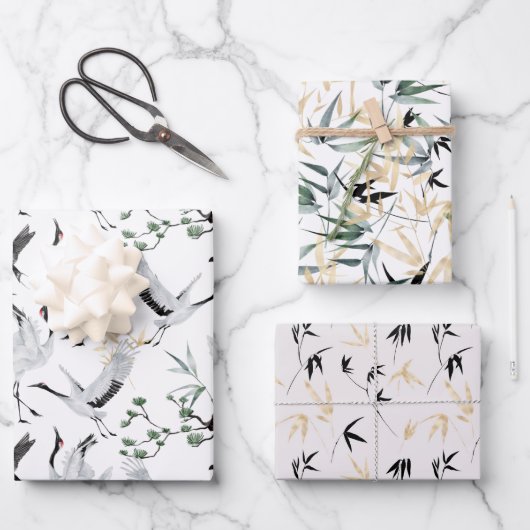 ツル日本の水彩植物 ラッピングペーパーシート (正面)