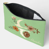 ツル飛んでいるの花と名前をカスタムするの緑 アクセサリーポーチ (見開き)