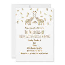 ツーエレファント＆ハートゴールドオータムウェディング招待状