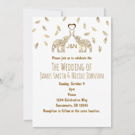 ツーエレファント＆ハートゴールドオータムウェディング招待状 招待状