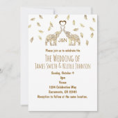 ツーエレファント＆ハートゴールド秋ウェディング招待状 招待状 (正面)