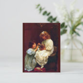 ツーガールズシスタズペットドッグアンティーク絵を描ズ ポストカード (スタンド正面)