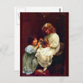 ツーガールズシスタズペットドッグアンティーク絵を描ズ ポストカード (正面/裏面)