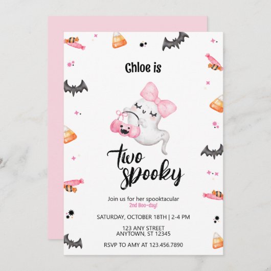 ツーガール不気味セカンドブデイハロウィーン誕生日 招待状 (正面/裏面)