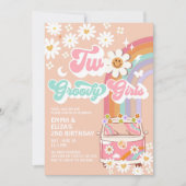 ツーグルービーガールズツインデイジーレインボーバン誕生日 招待状 (正面)