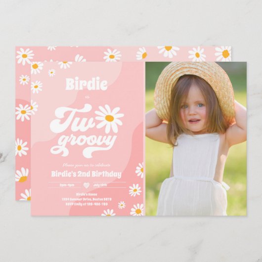 ツーグルービー第2誕生日パーティーボホレトロデイジー 招待状 (正面/裏面)