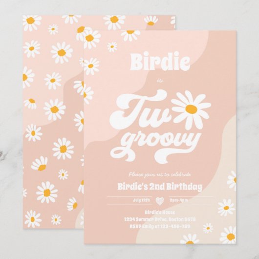 ツーグルービー第2誕生日パーティーボホレトロデイジー 招待状 (正面/裏面)