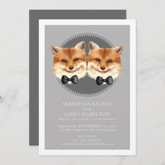 ツーグルームズキツネをテーマにしたゲイ結婚ズ 案内状 (正面/裏面)