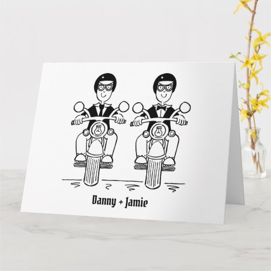 ツーグルームズバイクもしくは自転車に乗る人結婚バイク カード (黄色い花)