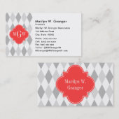 ツーグレーウィットハーレクインコーラル3イニシャルモノグラム 名刺 (正面/裏面)