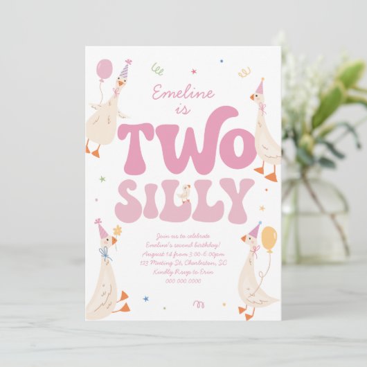 ツーグース間抜け2nd誕生日招待状ガールピンク 招待状 (スタンド正面)