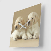 ツーゴールデンラブラドールパピーズ スクエア壁時計 (傾斜)