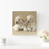ツーゴールデンラブラドールパピーズ スクエア壁時計 (ホーム)