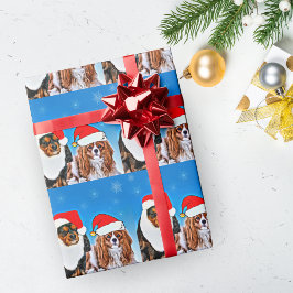 ツーサンタカバリヤキングチャールズスパニエル犬紙 ラッピングペーパー