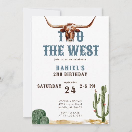 ツーザウエストウェスタンロデオカウボーイ誕生日インビタ 招待状 (正面)