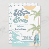 ツーザシーレトロサーフボードビーチ2nd誕生日 招待状 (正面/裏面)
