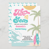 ツーザシーレトロサーフボードビーチ2nd誕生日 招待状 (正面/裏面)