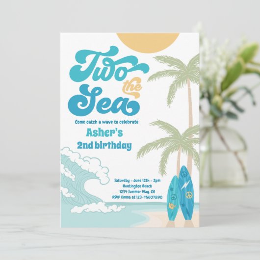 ツーザシーレトロサーフボードビーチ2nd誕生日 招待状 (スタンド正面)