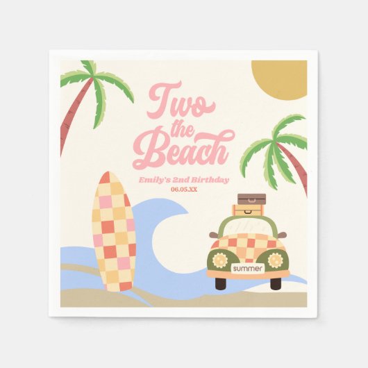 ツーザビーチサーフピンク2nd誕生日パーティー スタンダードカクテルナプキン (正面)
