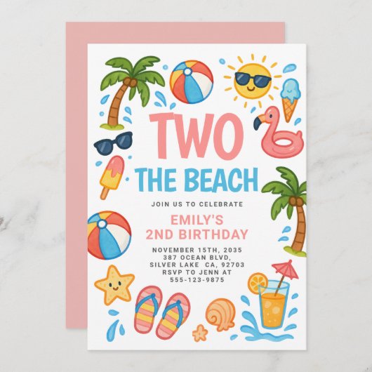 ツーザビーチトロピカルセカンドバースデーパーティー 招待状 (正面/裏面)
