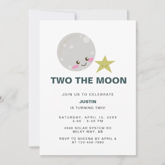 ツーザムーンかわいいズ第2誕生日宇宙銀河系カワイト 招待状 (正面)