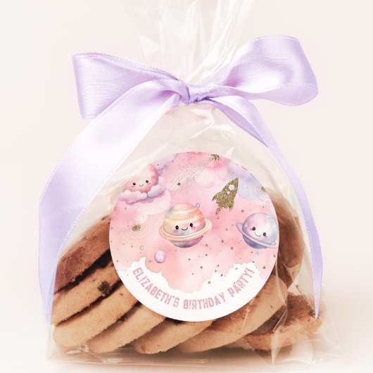 ツーザムーンガールピンクアウタースペース誕生日 ラウンドシール